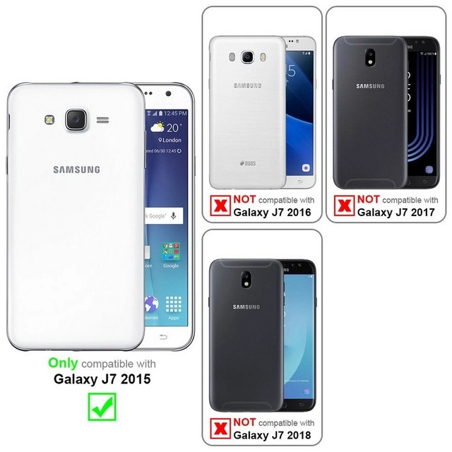 Cadorabo Vollbild Panzer Folie für Samsung Galaxy J7 2015 Schutzfolie in TRANSPARENT mit SCHWARZ Gehärtetes (Tempered) Display-Schutzglas in 9H Härte mit 3D Touch Kompatibilität