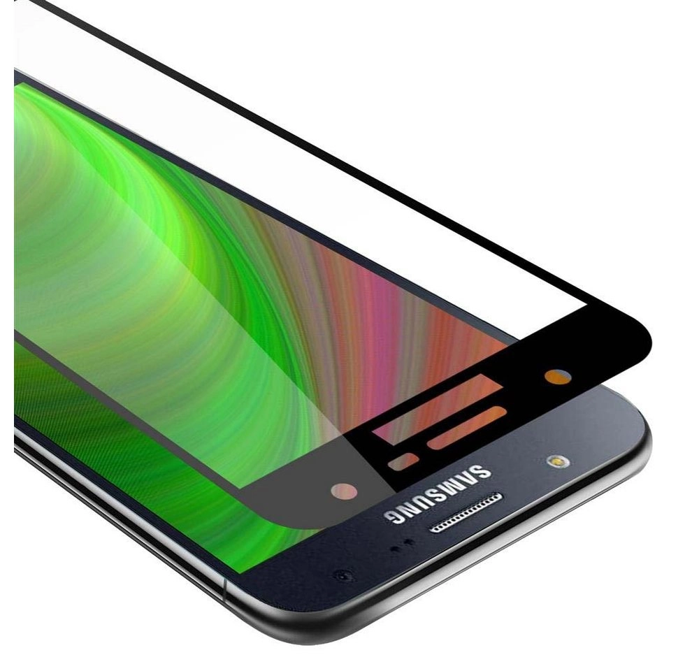 Cadorabo Vollbild Panzer Folie für Samsung Galaxy J7 2015 Schutzfolie in TRANSPARENT mit SCHWARZ Gehärtetes (Tempered) Display-Schutzglas in 9H Härte mit 3D Touch Kompatibilität