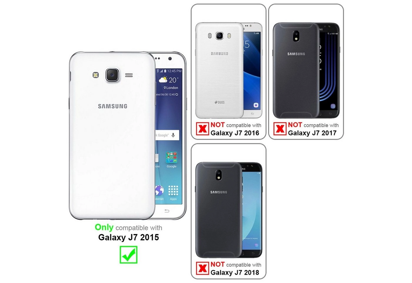 Cadorabo Vollbild Panzer Folie für Samsung Galaxy J7 2015 Schutzfolie in TRANSPARENT mit SCHWARZ Gehärtetes (Tempered) Display-Schutzglas in 9H Härte mit 3D Touch Kompatibilität