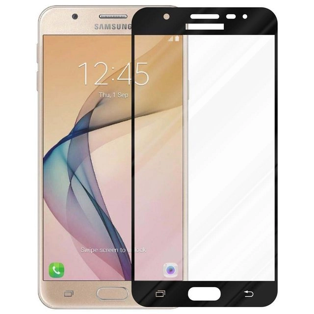 Cadorabo Vollbild Panzer Folie für Samsung Galaxy J7 PRIME / ON7 2016 Schutzfolie in TRANSPARENT mit SCHWARZ Gehärtetes (Tempered) Display-Schutzglas in 9H Härte mit 3D Touch Kompatibilität