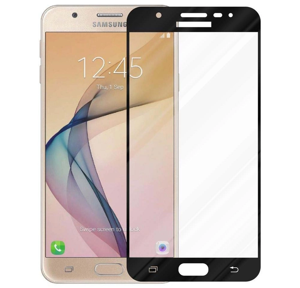 Cadorabo Vollbild Panzer Folie für Samsung Galaxy J7 PRIME / ON7 2016 Schutzfolie in TRANSPARENT mit SCHWARZ Gehärtetes (Tempered) Display-Schutzglas in 9H Härte mit 3D Touch Kompatibilität