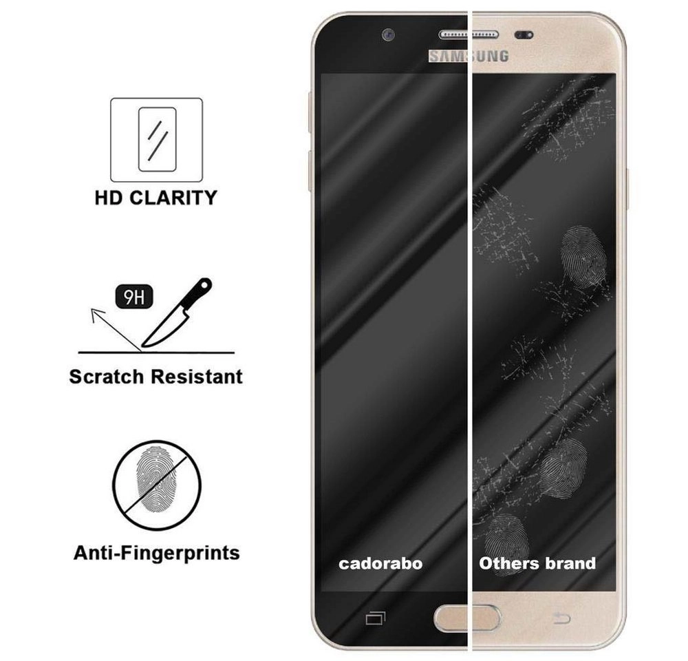 Cadorabo Vollbild Panzer Folie für Samsung Galaxy J7 PRIME / ON7 2016 Schutzfolie in TRANSPARENT mit SCHWARZ Gehärtetes (Tempered) Display-Schutzglas in 9H Härte mit 3D Touch Kompatibilität