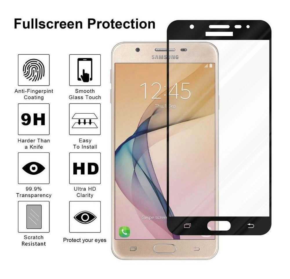 Cadorabo Vollbild Panzer Folie für Samsung Galaxy J7 PRIME / ON7 2016 Schutzfolie in TRANSPARENT mit SCHWARZ Gehärtetes (Tempered) Display-Schutzglas in 9H Härte mit 3D Touch Kompatibilität
