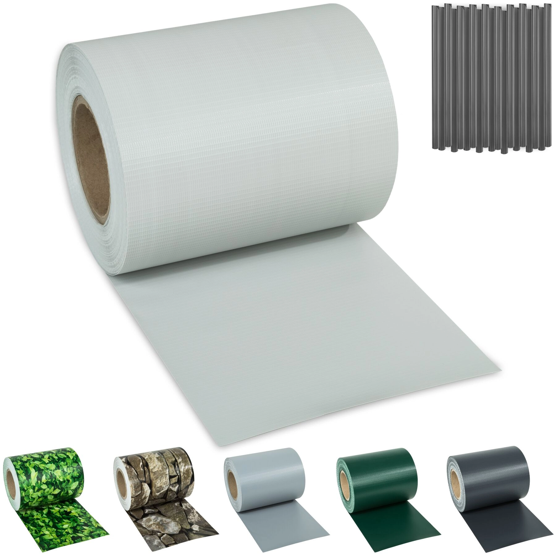 PVC Sichtschutzfolie mit Befestigungsclips - 35 m, hellgrau