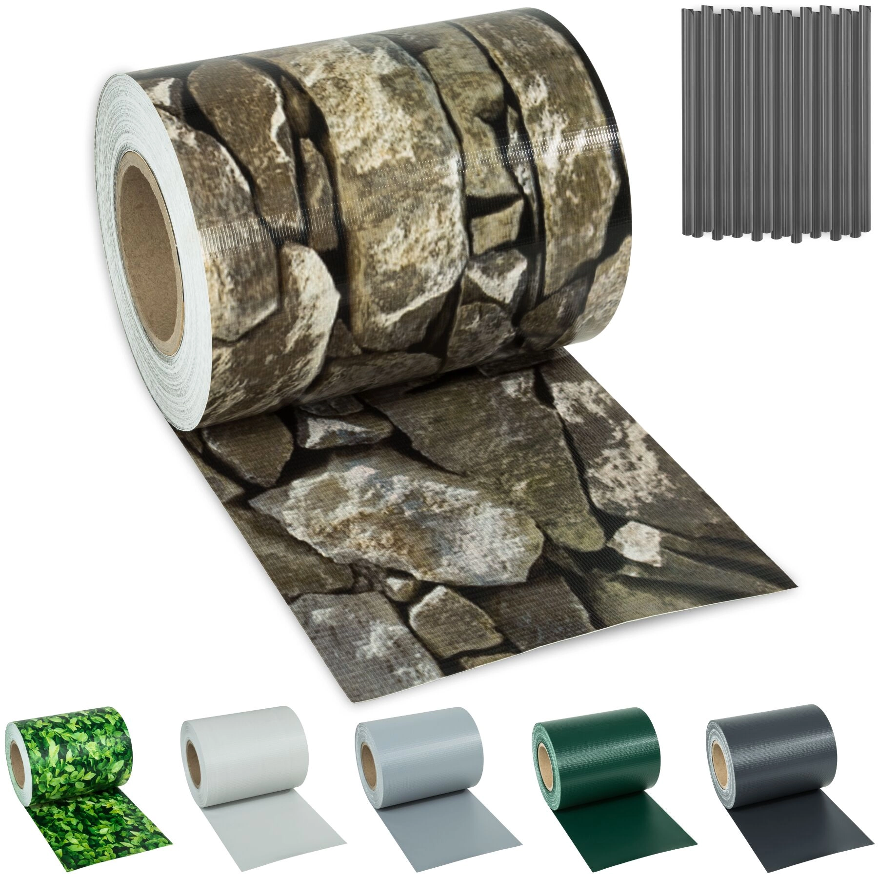 PVC Sichtschutzfolie mit Befestigungsclips - 35 m, stein-optik