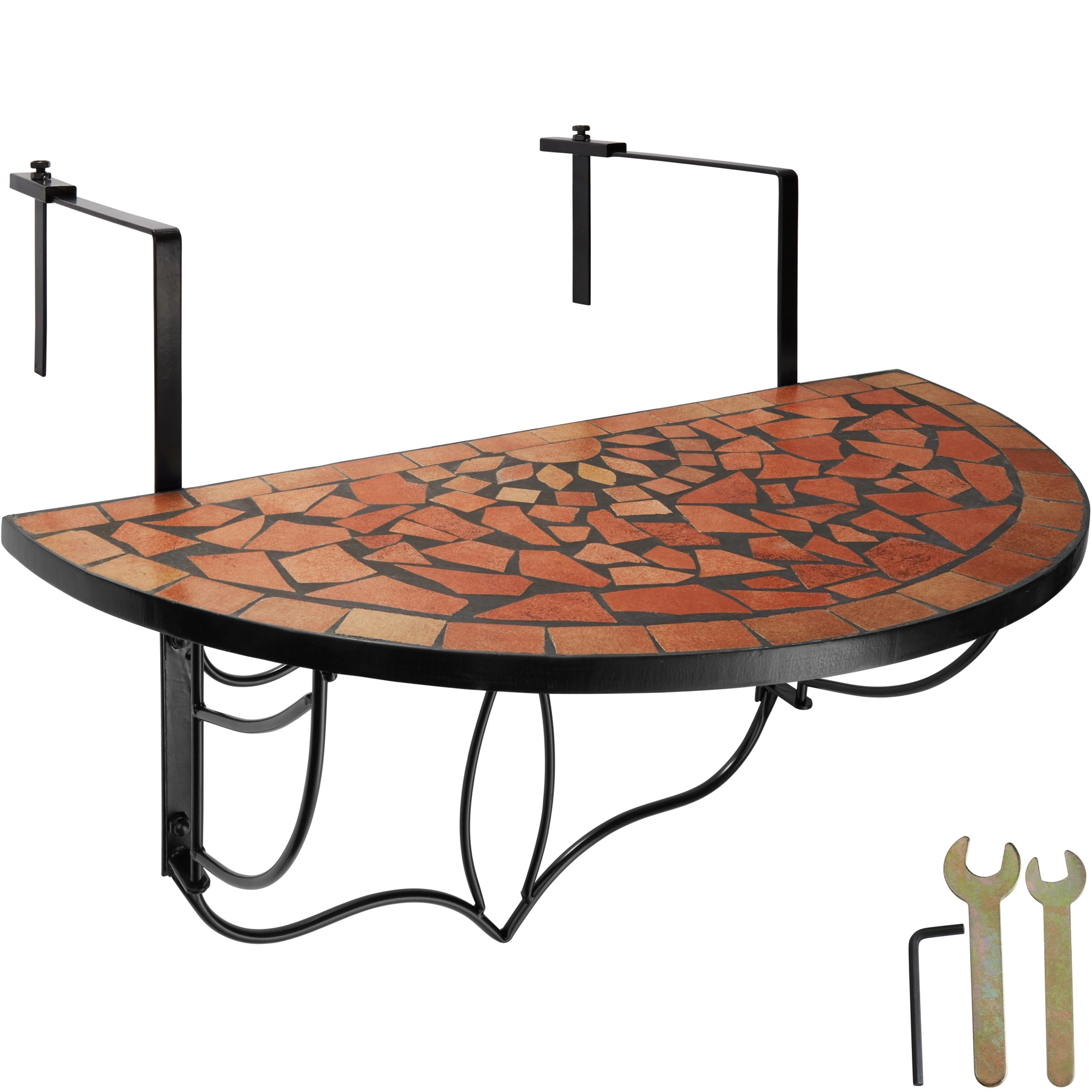 Balkontisch zum Einhängen mit Mosaikmuster klappbar 75x65x62cm - terracotta
