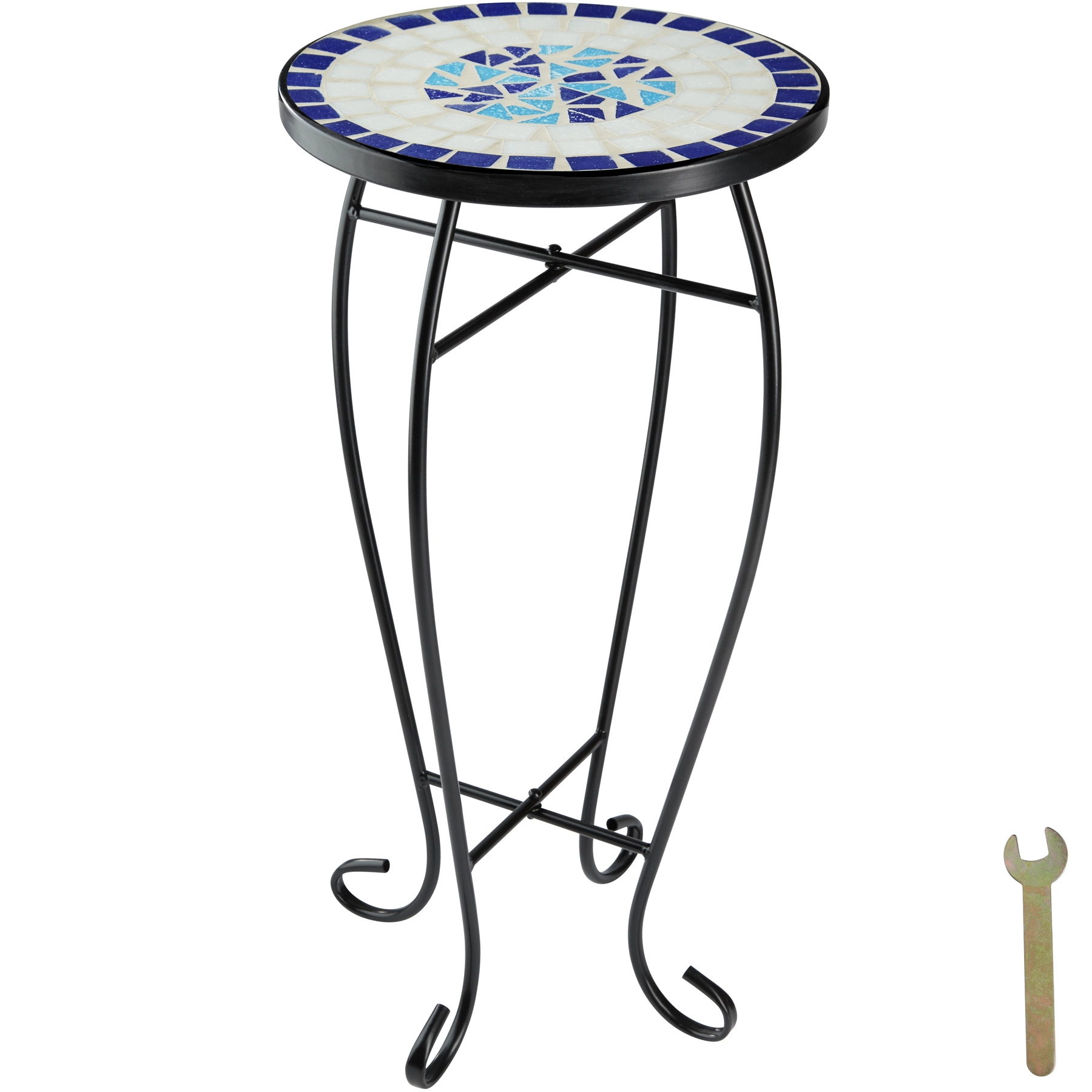 Balkontisch Blumenhocker mit Mosaikmuster 30x30x61,5cm - weiß/blau