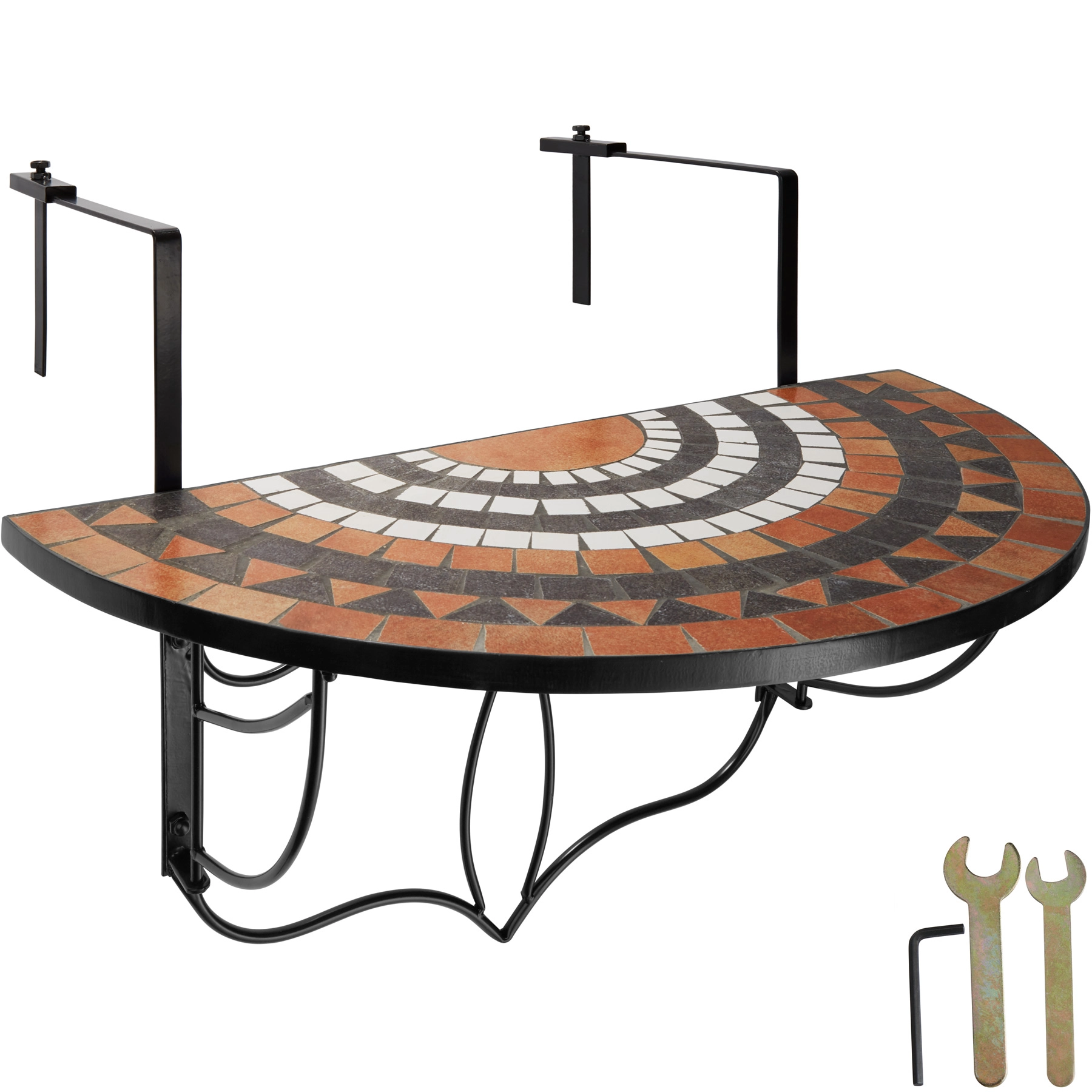 Balkontisch zum Einhängen mit Mosaikmuster klappbar 75x65x62cm - terracotta/weiß