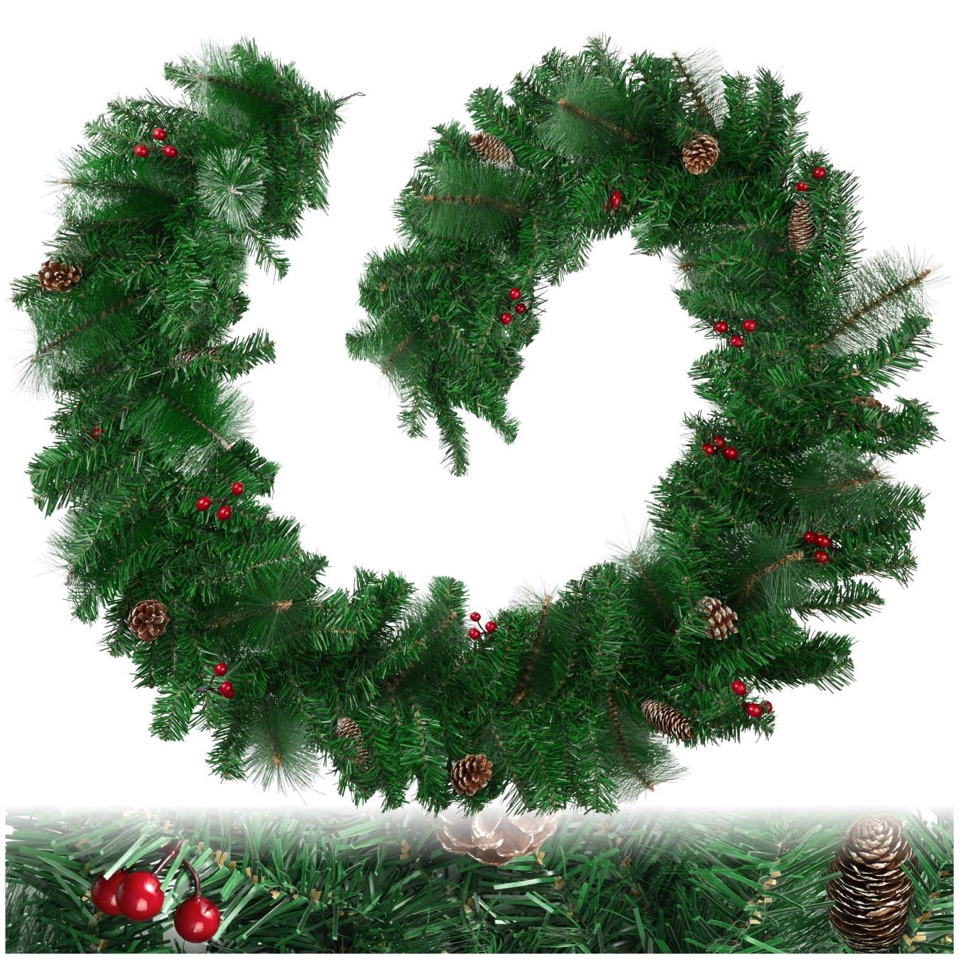 Weihnachtsgirlande naturgetreu mit Tannenzapfen 2,7m - rot/grün