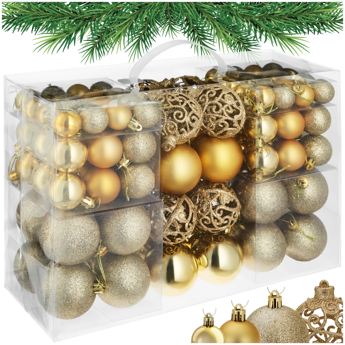 100 Christbaumkugeln unzerbrechlich in Gold - gold