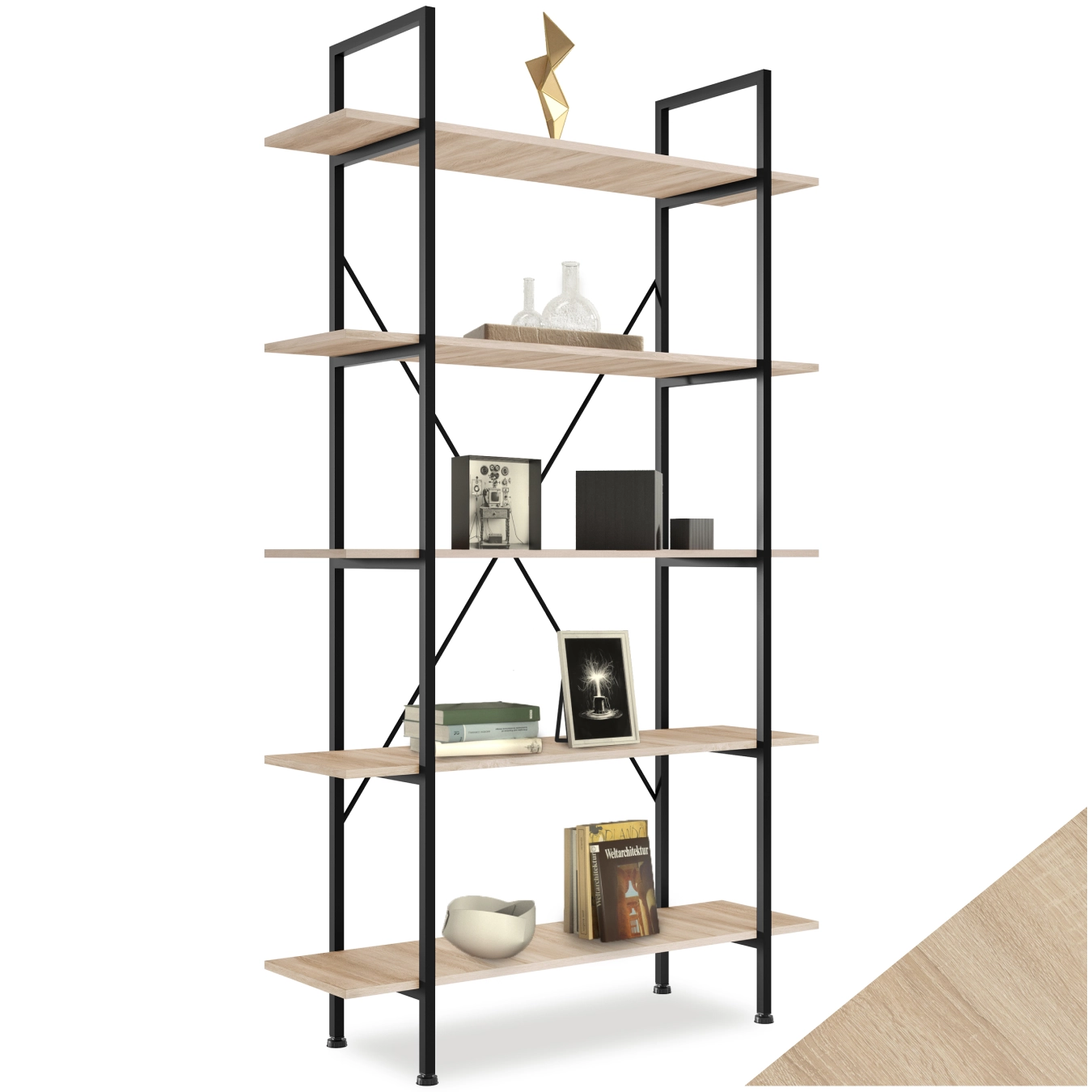 Regal Glasgow 106x34,5x179,5cm - Industrial Holz hell, Eiche Sonoma