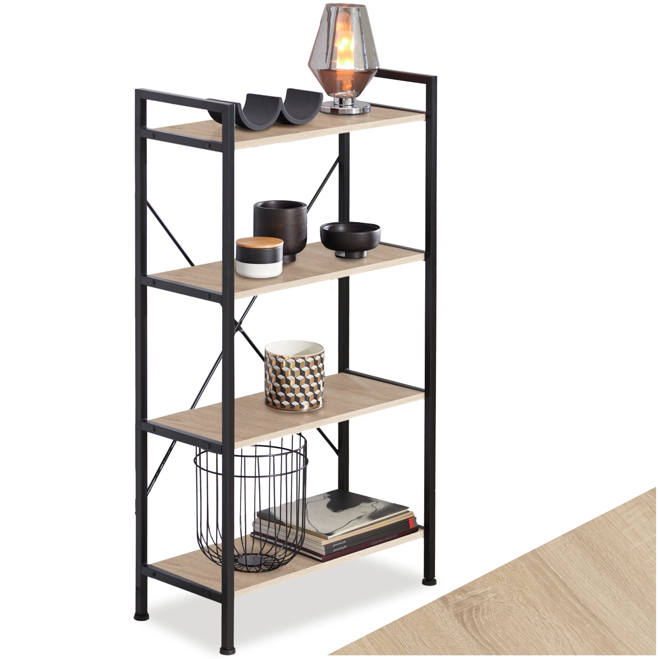Regal Leeds 67,5x31,5x121,5cm - Industrial Holz hell, Eiche Sonoma