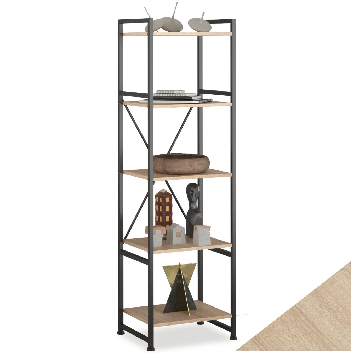 Regal Manchester 47,5x34,5x151,5cm - Industrial Holz hell, Eiche Sonoma