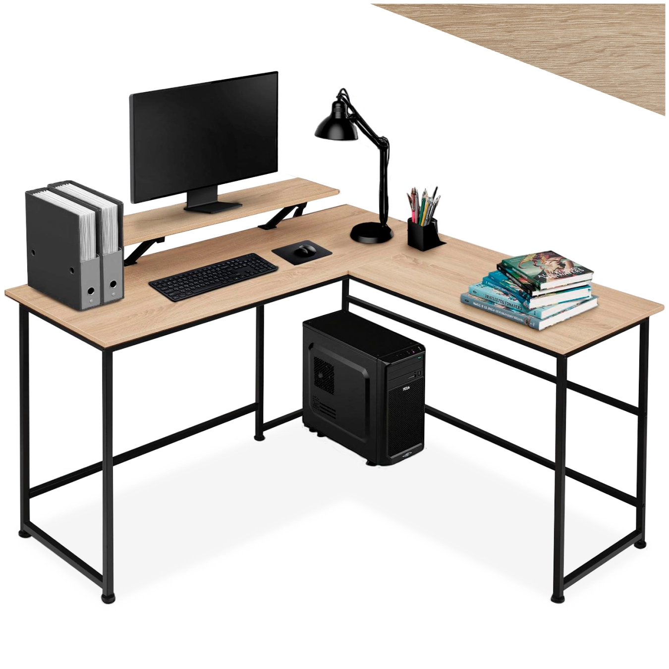Schreibtisch Melrose 140x130x76,5cm - Industrial Holz hell, Eiche Sonoma
