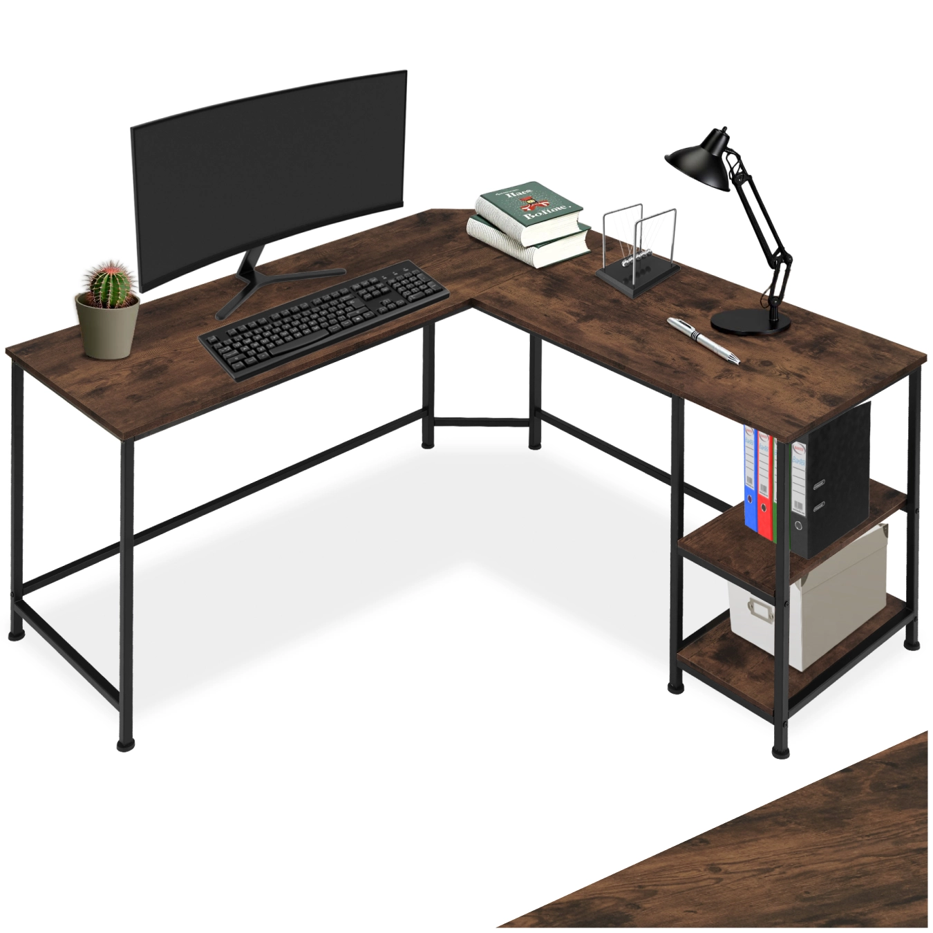 Schreibtisch Hamilton 138x138x75,5cm - Industrial Holz dunkel, rustikal