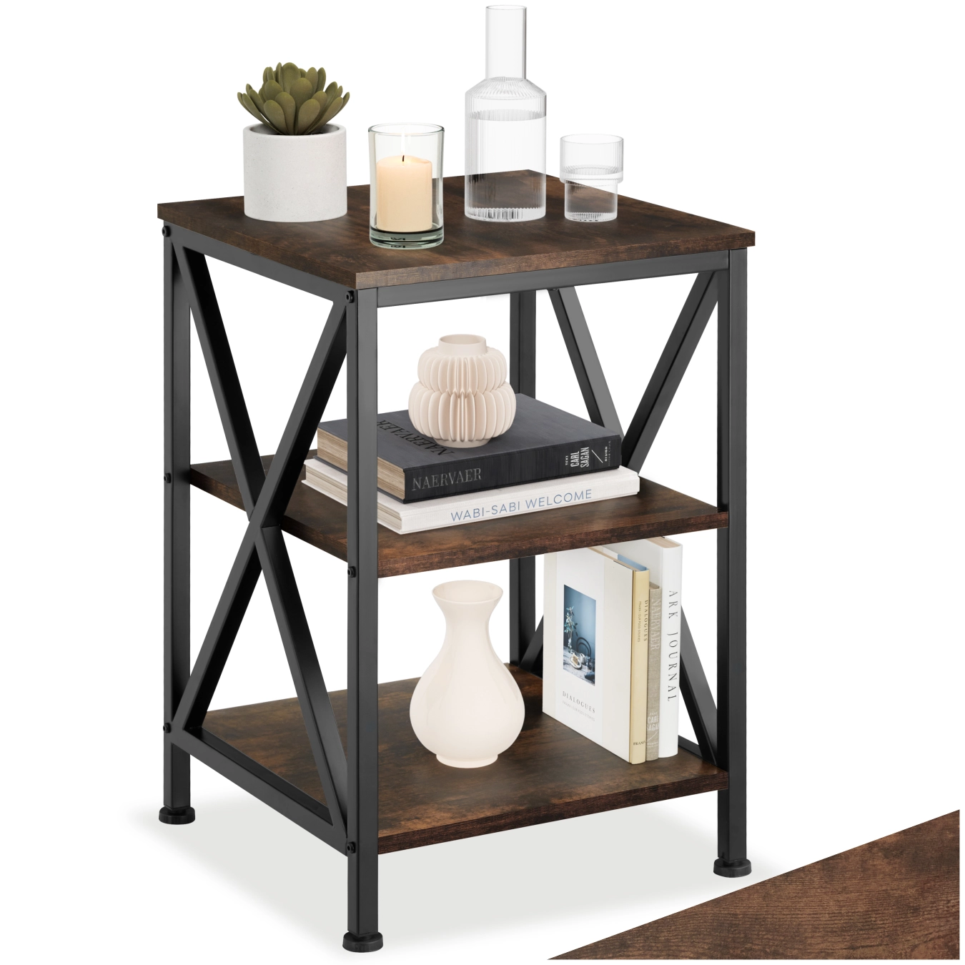 Beistelltisch Nottingham 40,5x40,5x60,5cm - Industrial Holz dunkel, rustikal