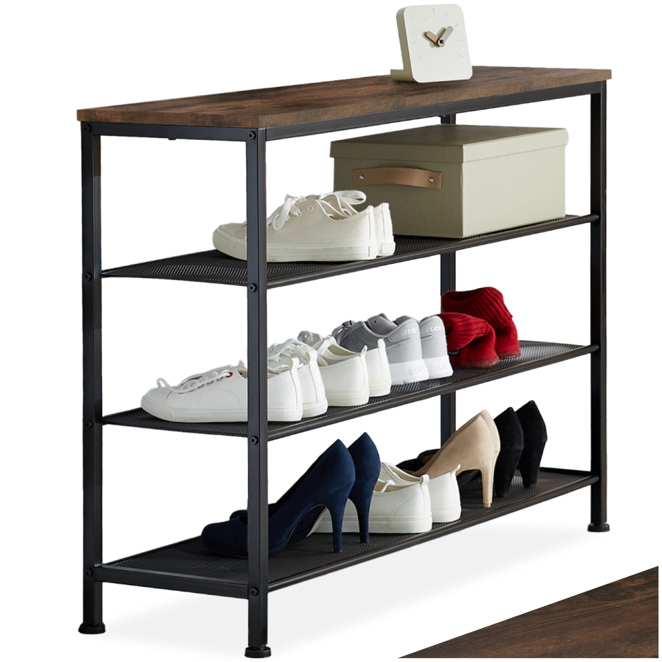 Schuhregal Portsmouth 100x30,5x72,5cm - Industrial Holz dunkel, rustikal