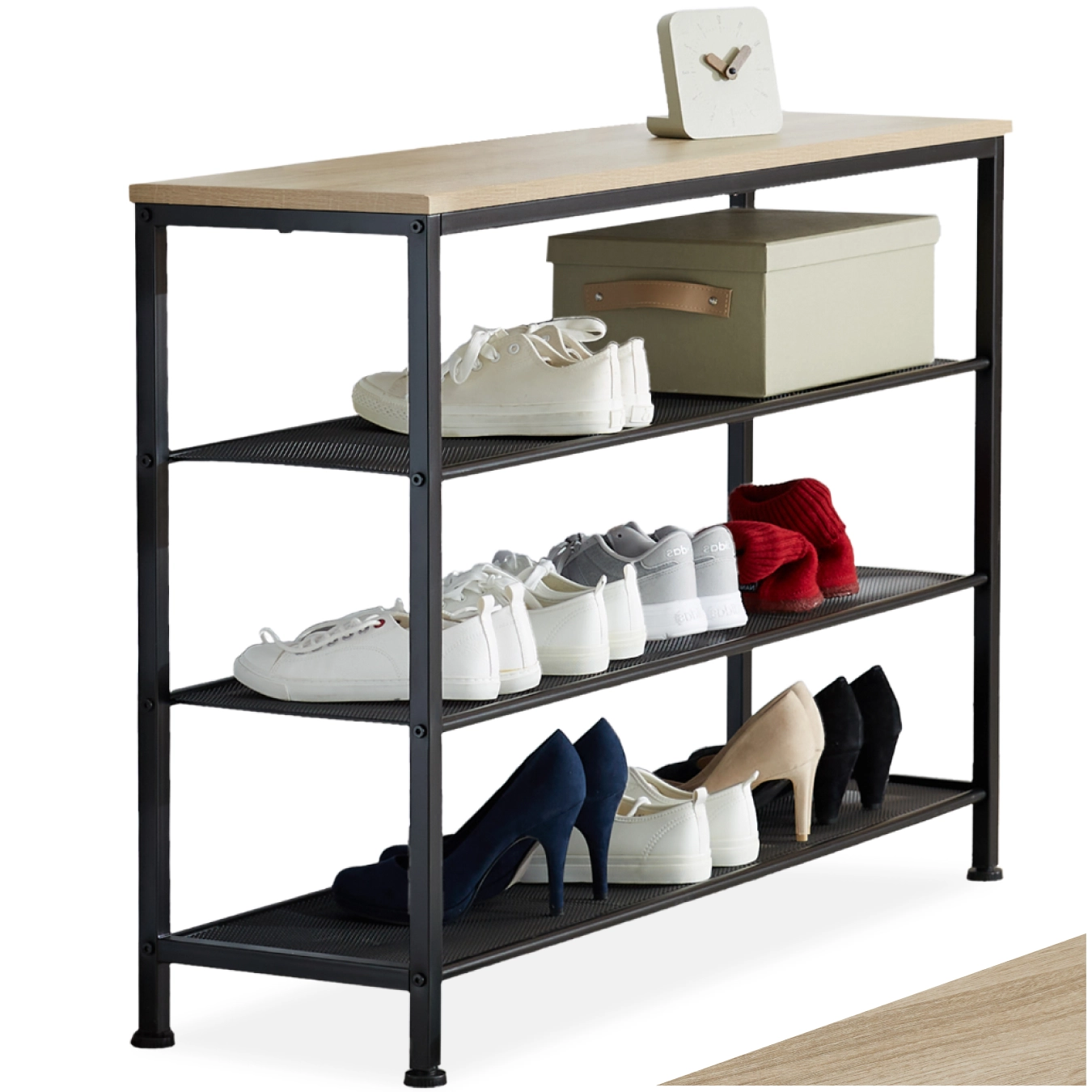 Schuhregal Portsmouth 100x30,5x72,5cm - Industrial Holz hell, Eiche Sonoma
