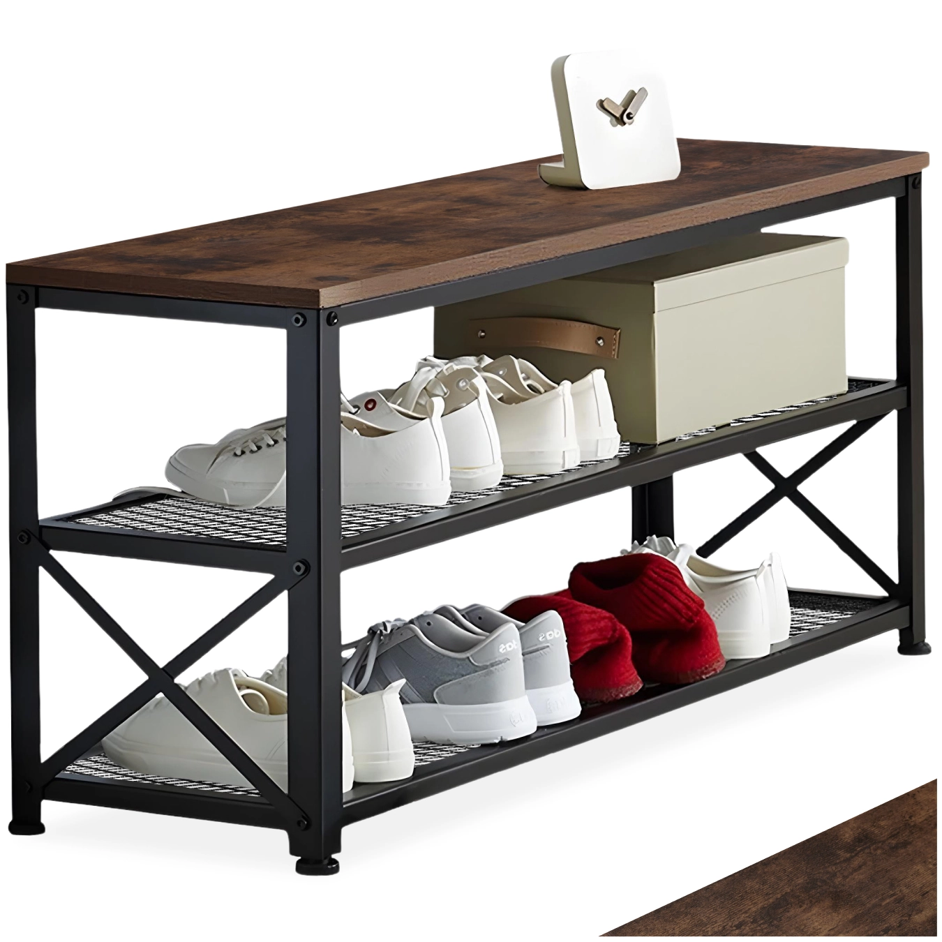Schuhregal Blackpool 101x30,5x45,5cm - Industrial Holz dunkel, rustikal