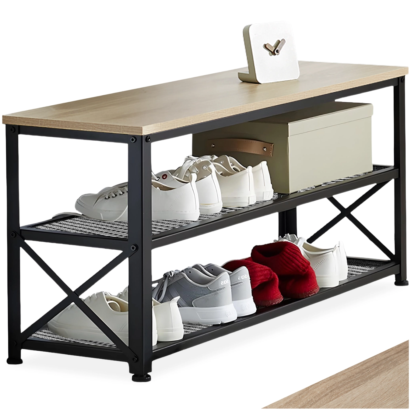 Schuhregal Blackpool 101x30,5x45,5cm - Industrial Holz hell, Eiche Sonoma