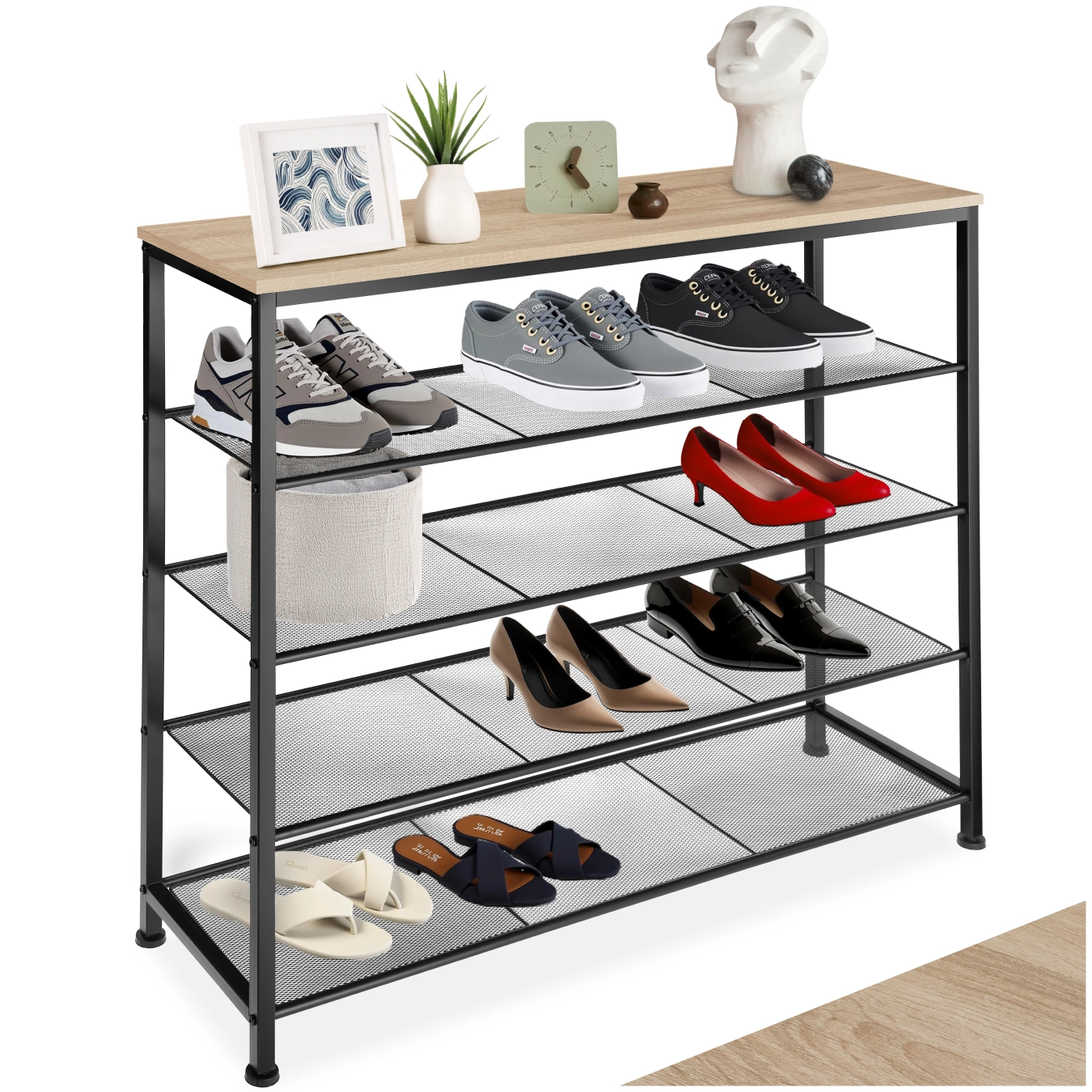 Schuhregal Sheffield 100x30,5x93cm - Industrial Holz hell, Eiche Sonoma