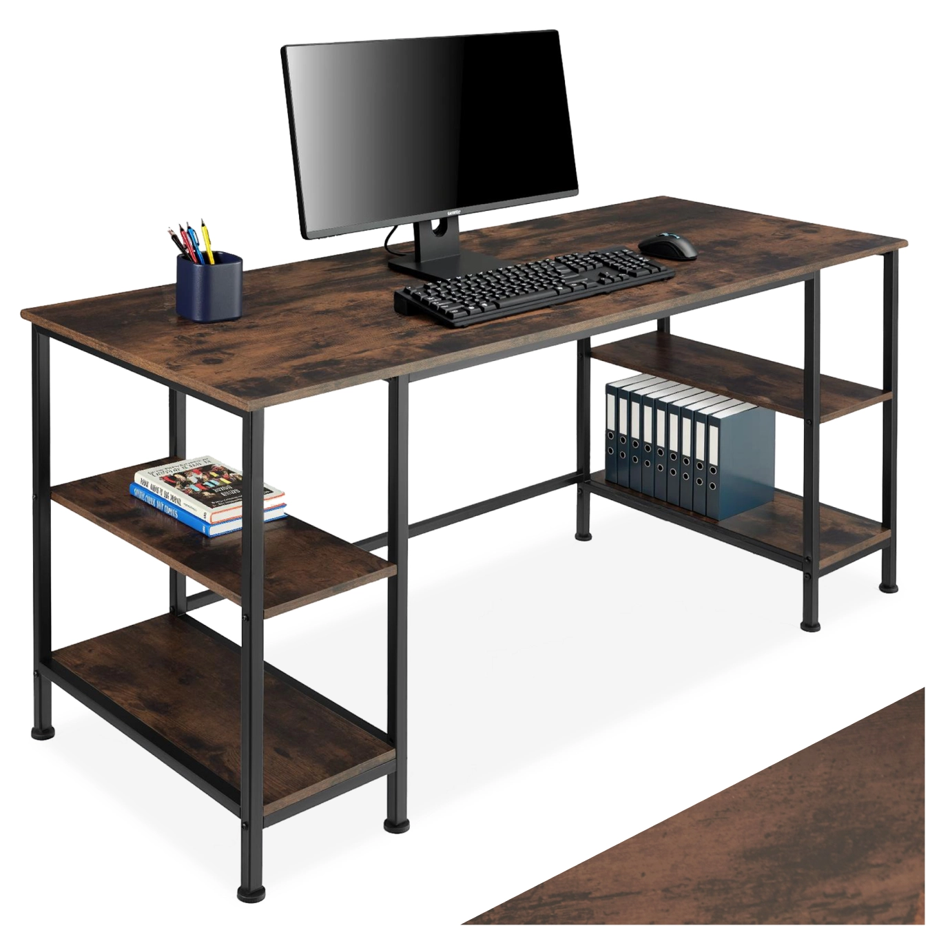 Computer-Schreibtisch Stoke 137x55x75cm - Industrial Holz dunkel, rustikal