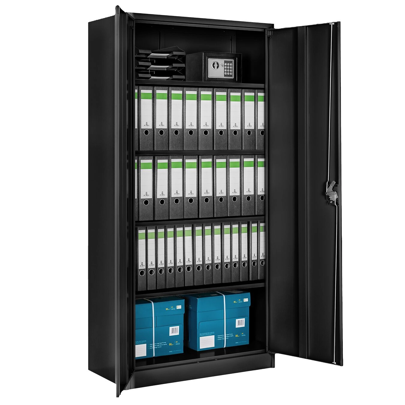 Aktenschrank Blain mit 5 Böden 40x80x180cm - schwarz