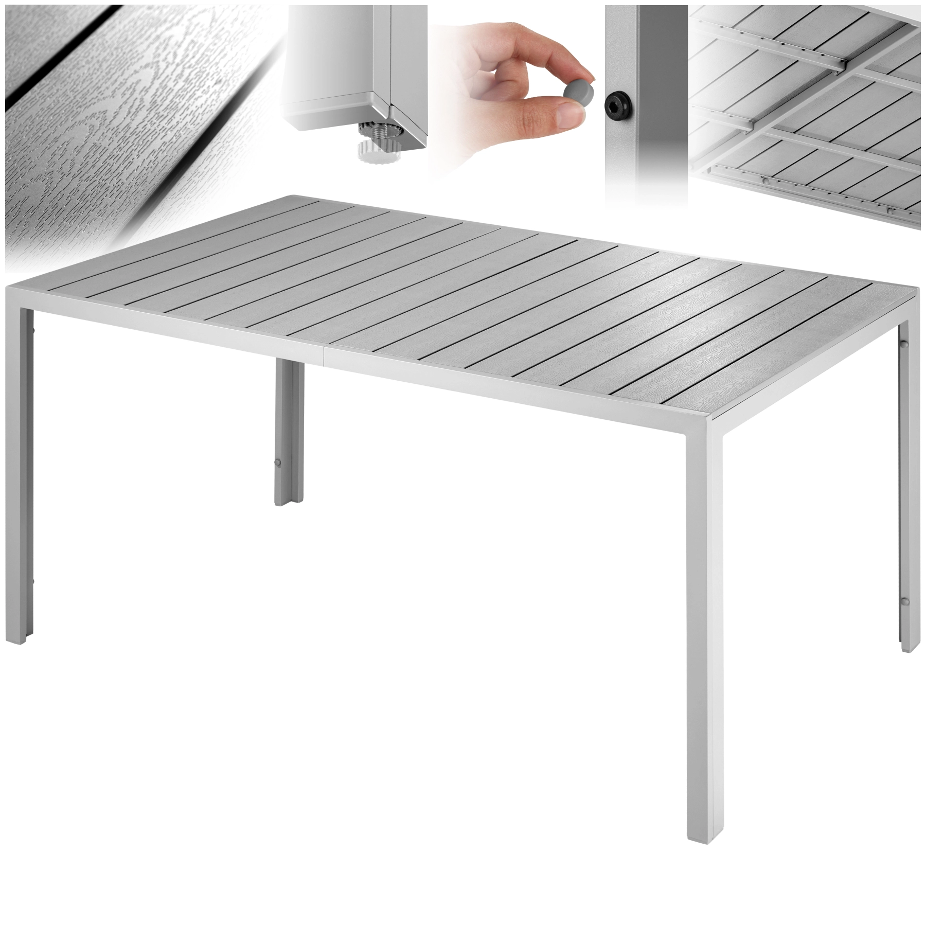 Aluminium Gartentisch Bianca höhenverstellbare Füße 150x90x74,5cm - silber/grau