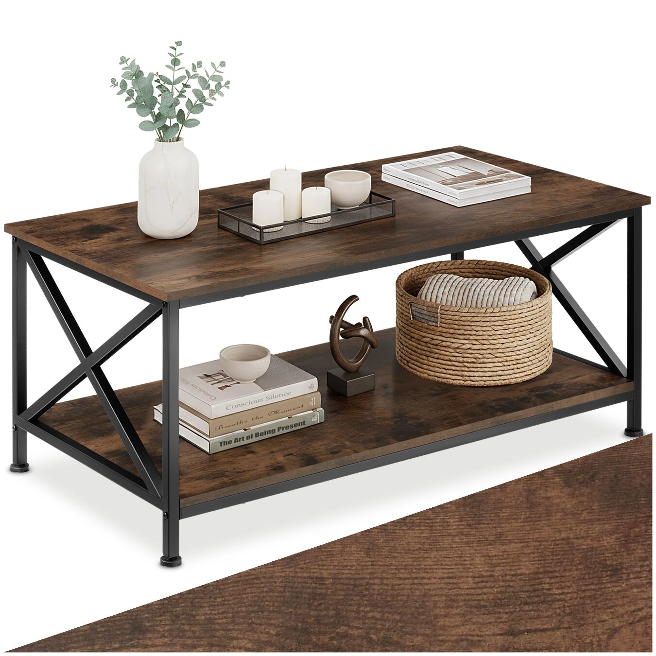 Couchtisch Pittsburgh 100x55x45,5cm - Industrial Holz dunkel, rustikal