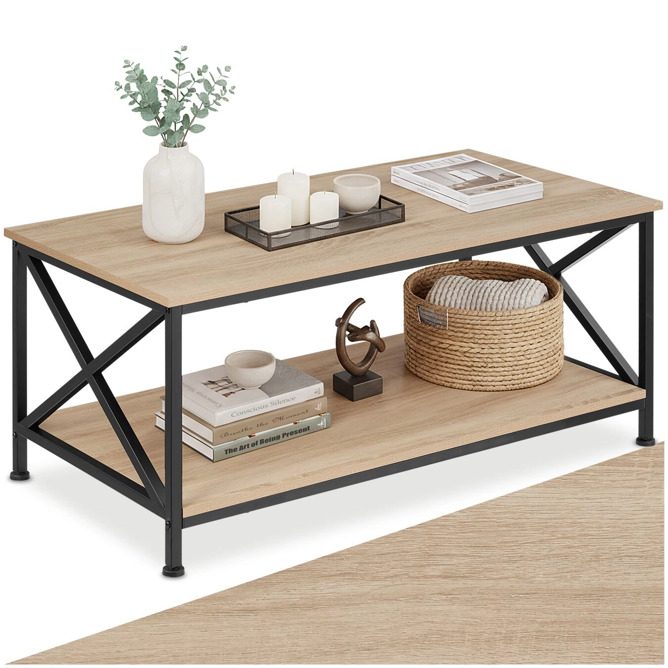 Couchtisch Pittsburgh 100x55x45,5cm - Industrial Holz hell, Eiche Sonoma