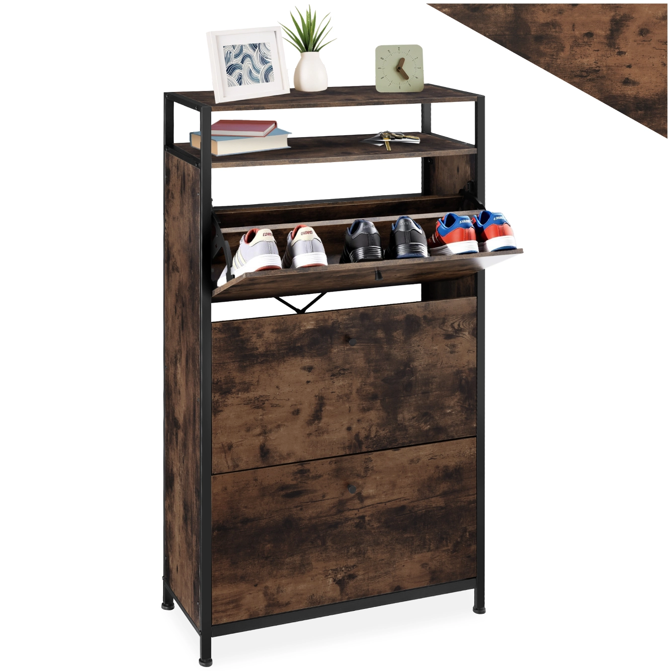 Schuhregal - Industrial Holz dunkel, rustikal, 61 cm