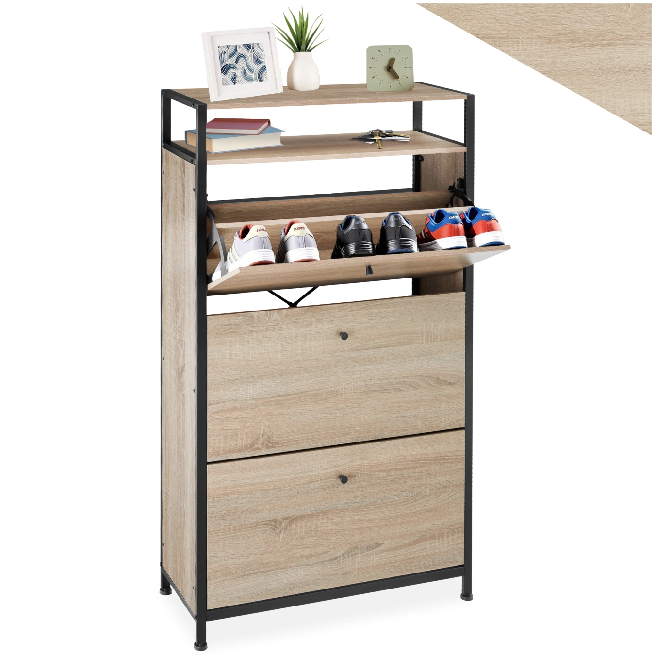 Schuhregal - Industrial Holz hell, Eiche Sonoma, 61 cm