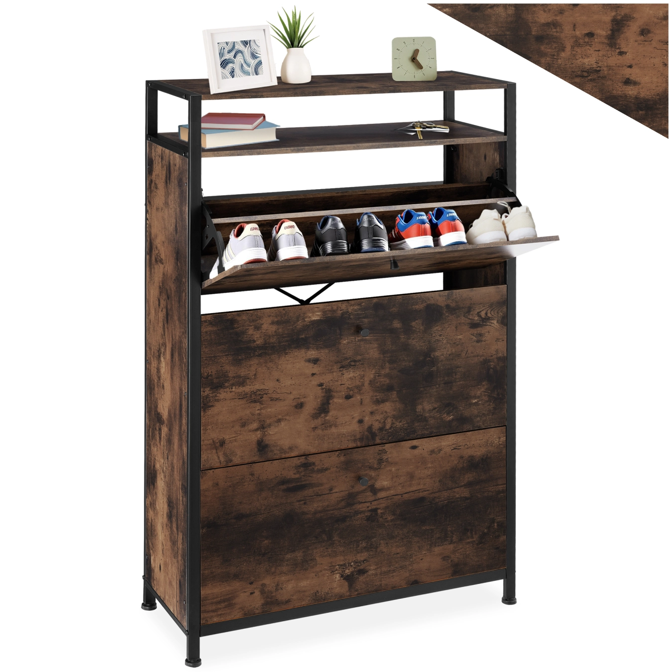 Schuhregal - Industrial Holz dunkel, rustikal, 81 cm