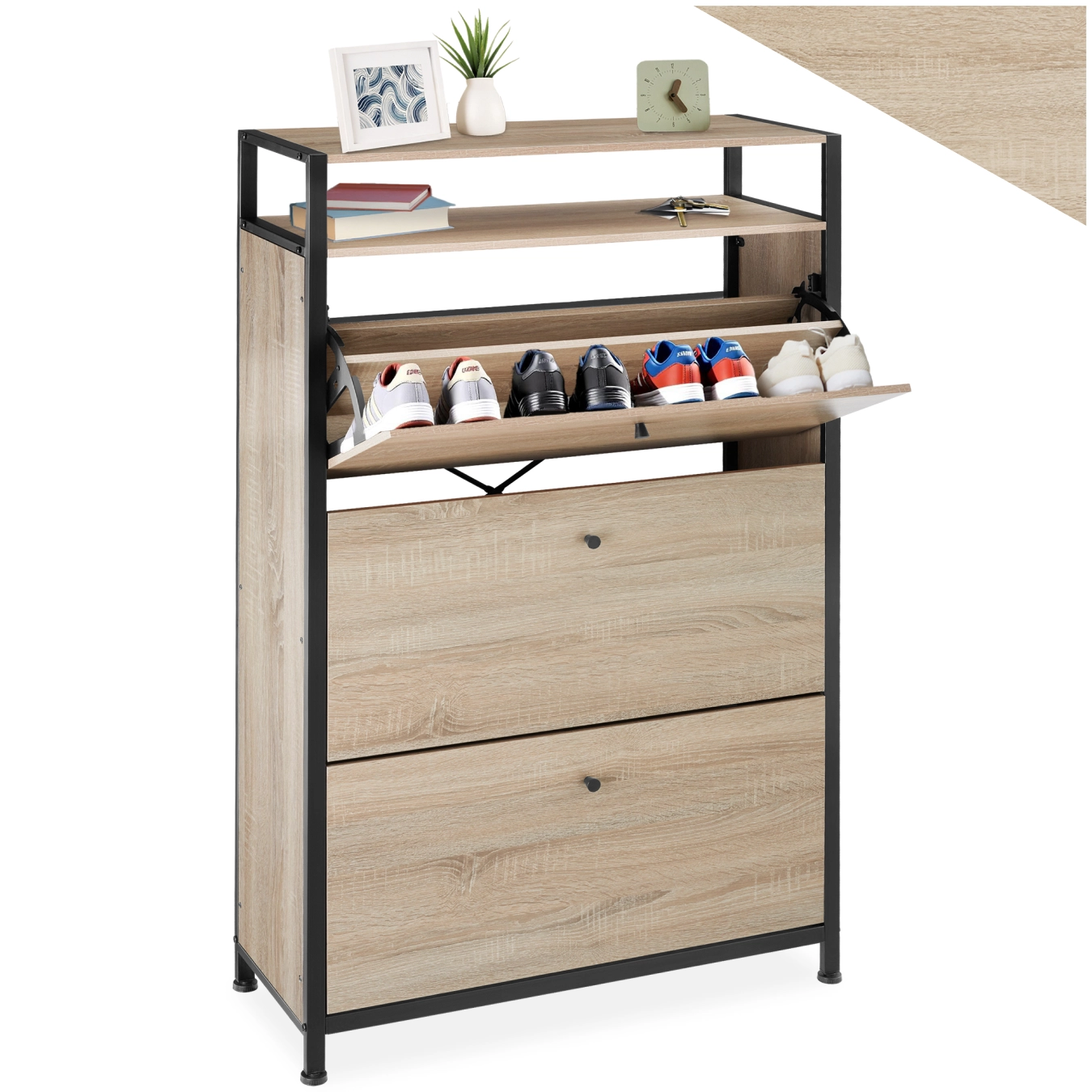 Schuhregal - Industrial Holz hell, Eiche Sonoma, 81 cm