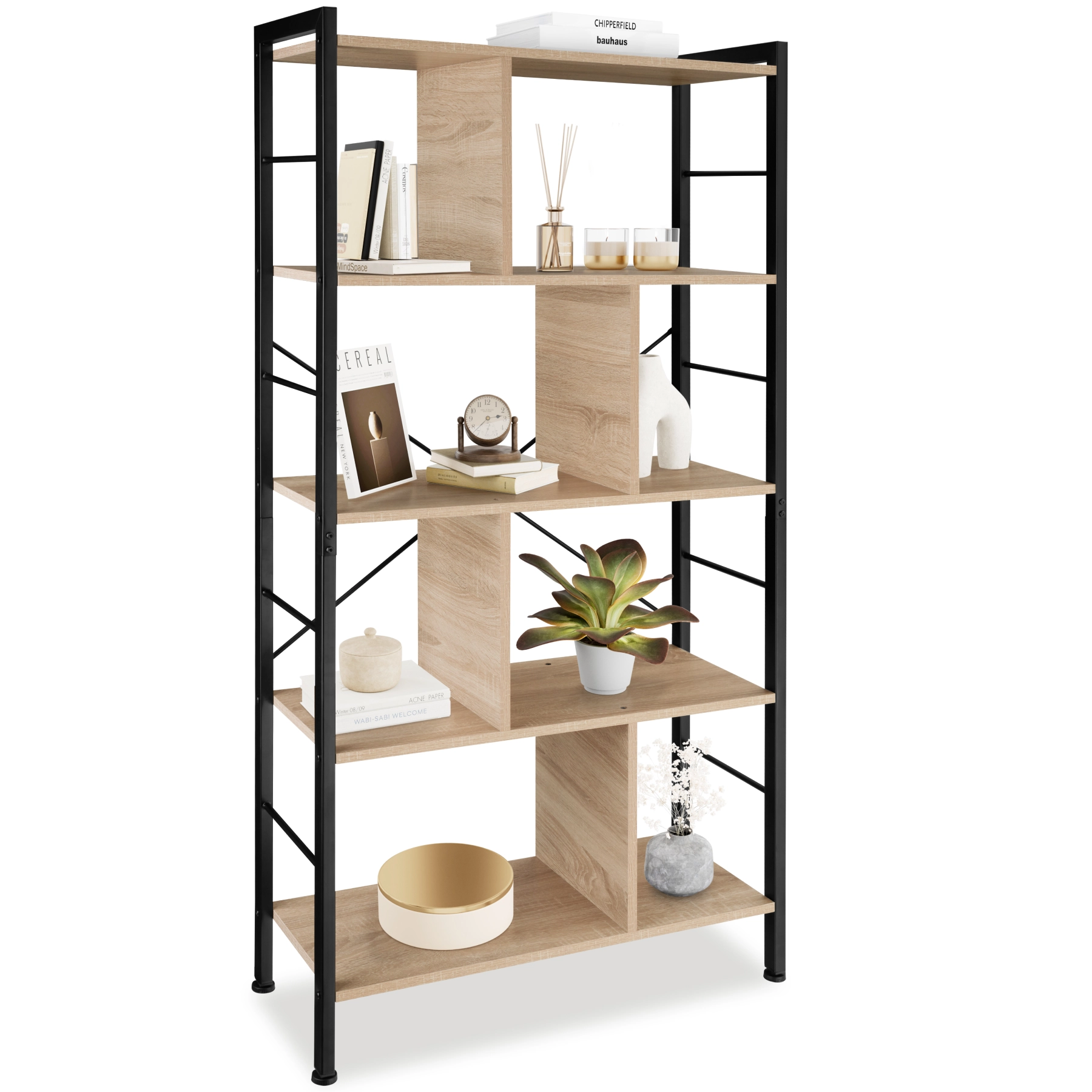 Regal Charleston 75,5x30x155cm - Industrial Holz hell, Eiche Sonoma