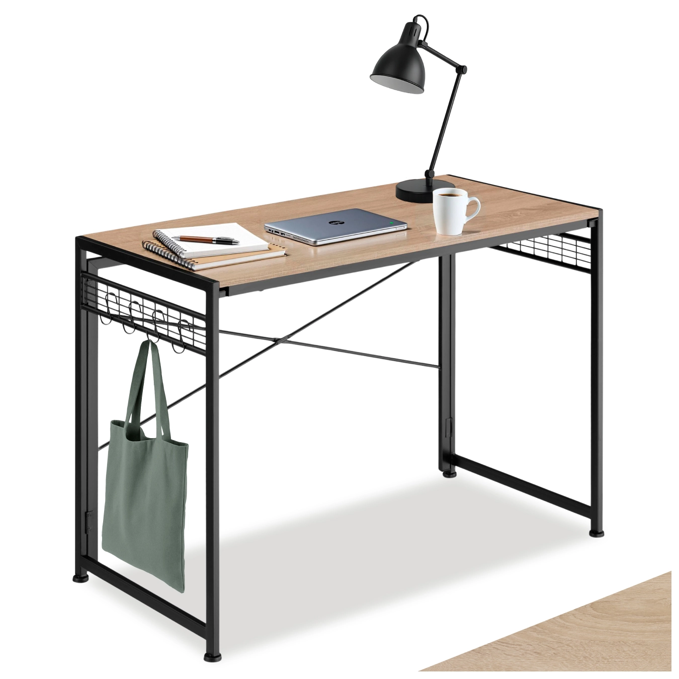 Schreibtisch Paterson klappbar 102x51x77cm - Industrial Holz hell, Eiche Sonoma