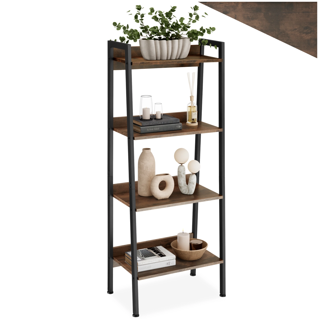 Leiterregal - 57,5 x 34 x 138 cm, Industrial Holz dunkel, rustikal