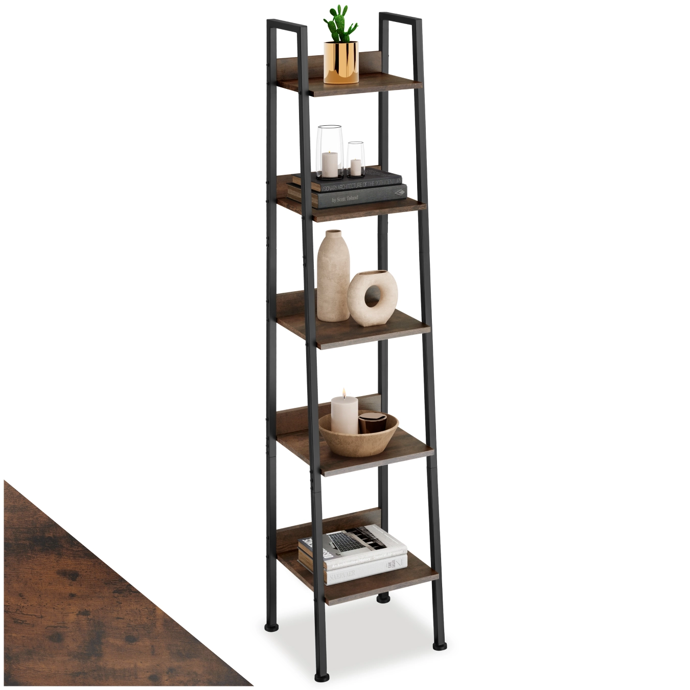 Leiterregal - 35,5 x 31,5 x 170,5 cm, Industrial Holz dunkel, rustikal