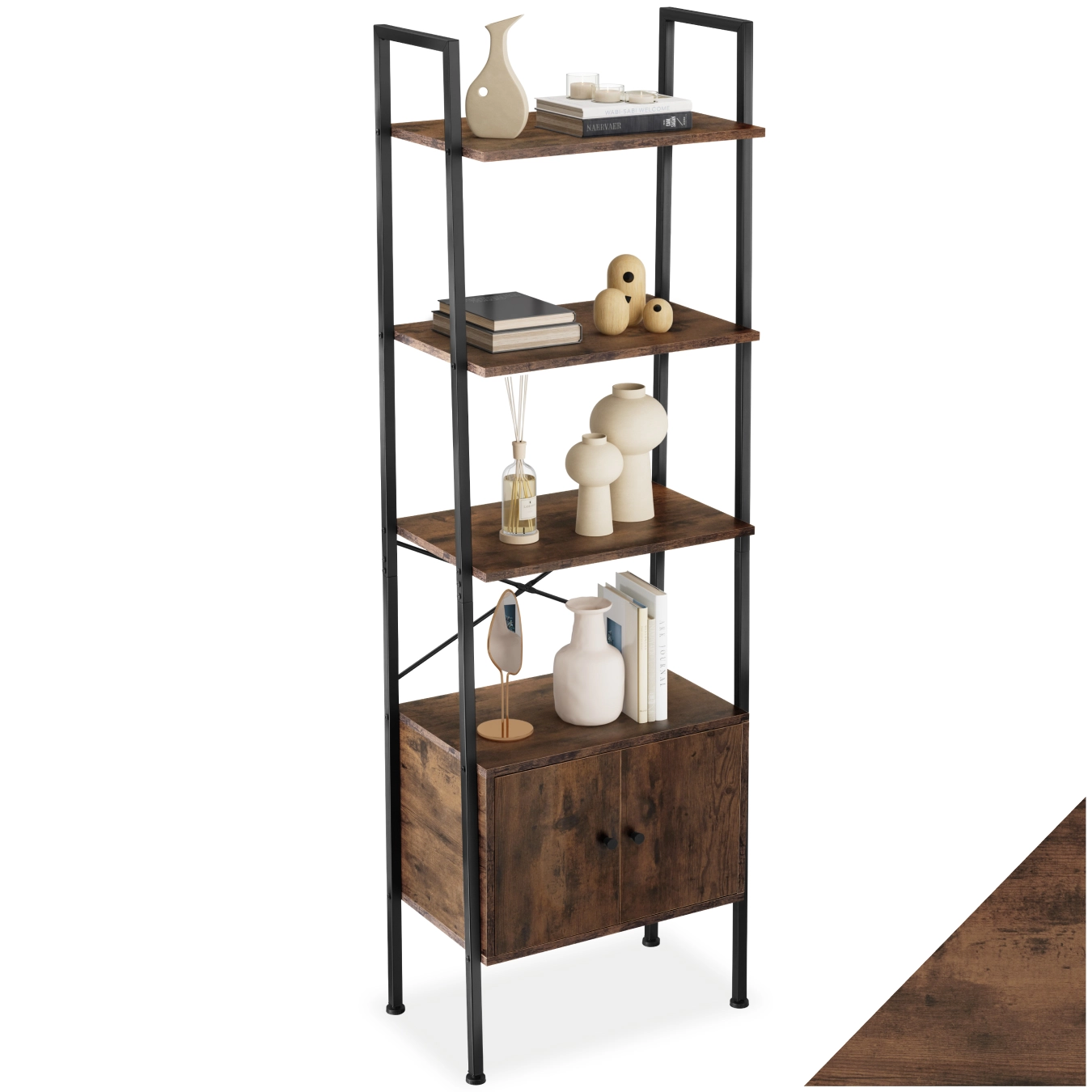 Leiterregal Brentwood 57,5x34x173cm - Industrial Holz dunkel, rustikal