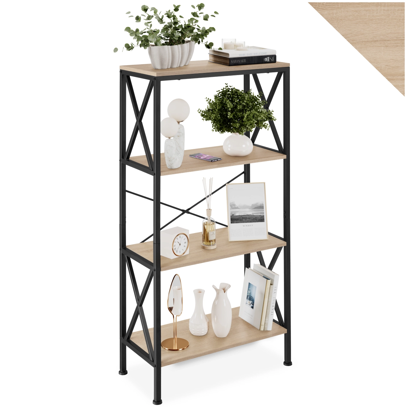 Regal Barry 61,5x31,5x133,5cm - Industrial Holz hell, Eiche Sonoma
