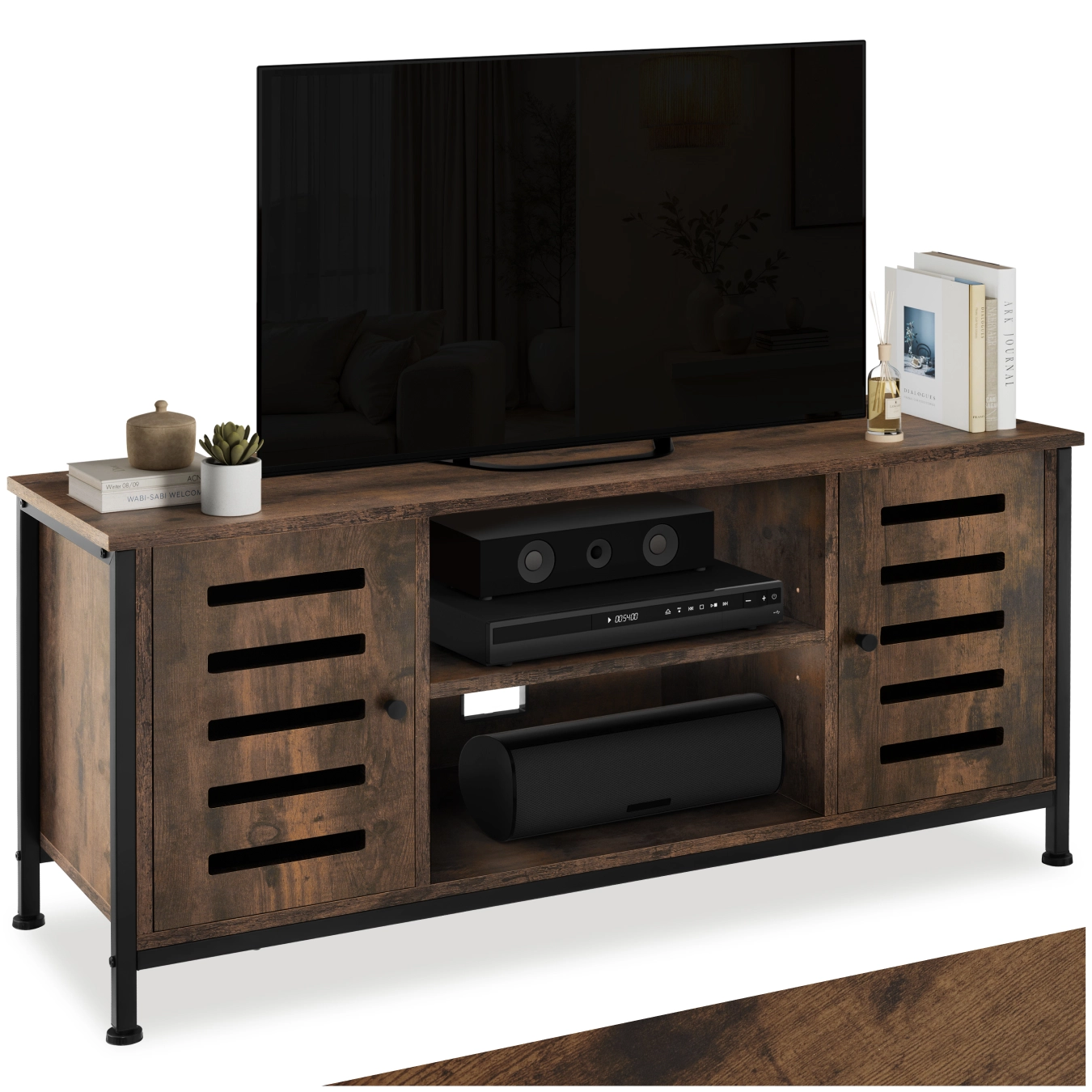 TV-Board Carlow 110x41,5x50,5cm - Industrial Holz dunkel, rustikal