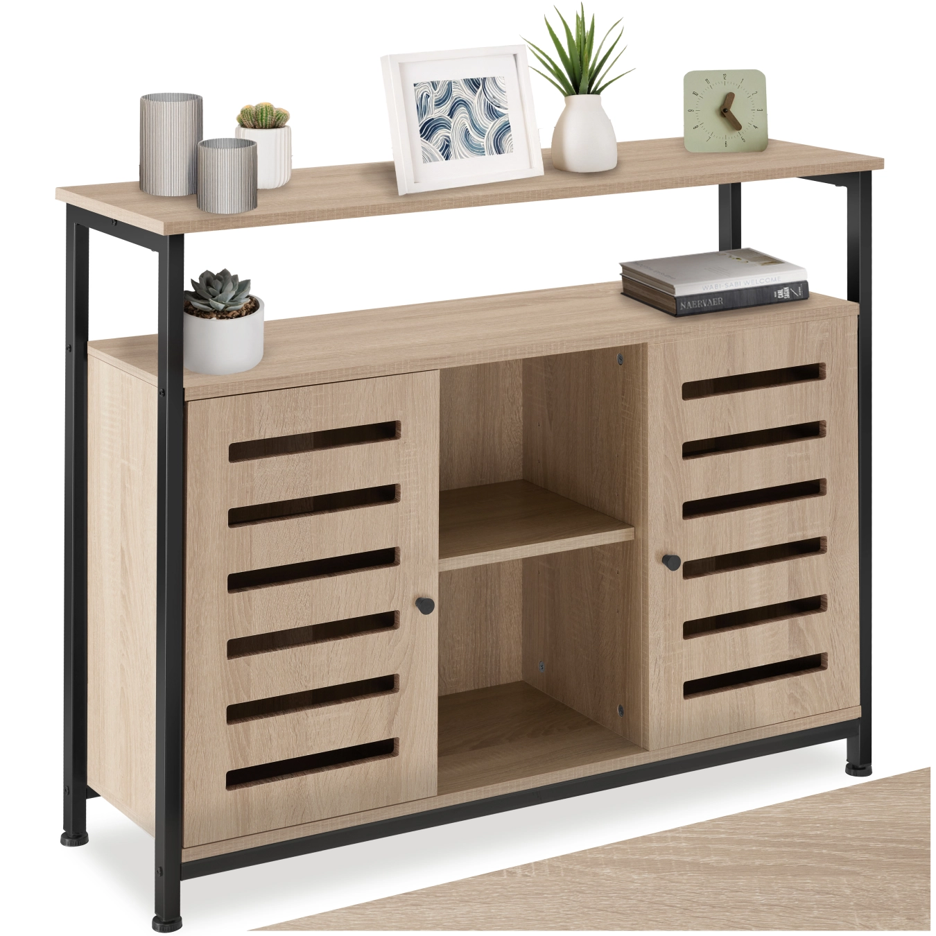 Sideboard Warrington 100x37x82cm - Industrial Holz hell, Eiche Sonoma