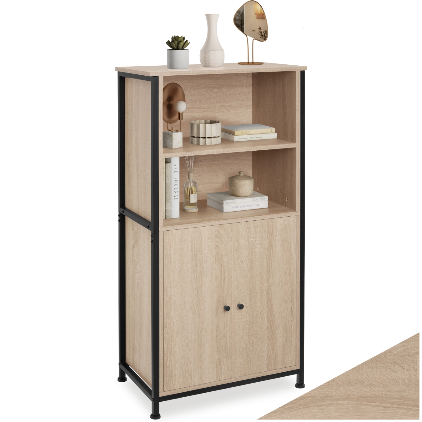Highboard Doncaster 60x38x125cm - Industrial Holz hell, Eiche Sonoma