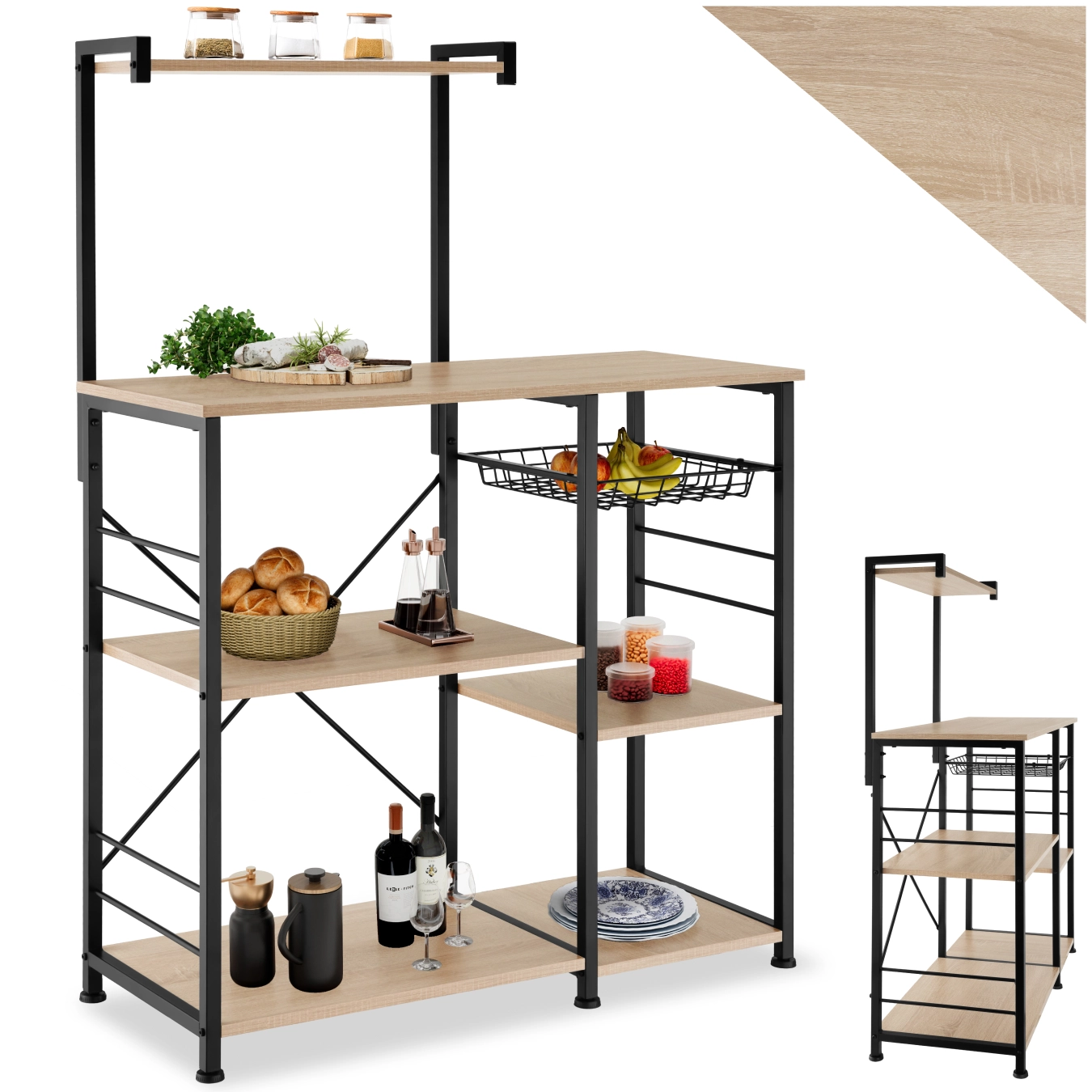Küchenregal Crawley 90x40x131,5cm - Industrial Holz hell, Eiche Sonoma