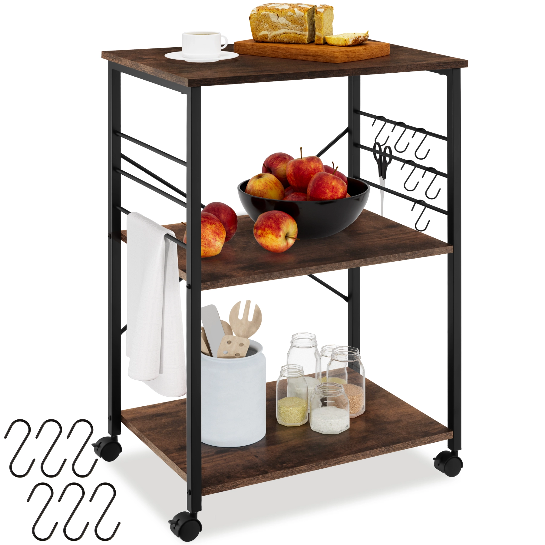 Servierwagen Rugby 65,5x45,5x88,5cm - Industrial Holz dunkel, rustikal