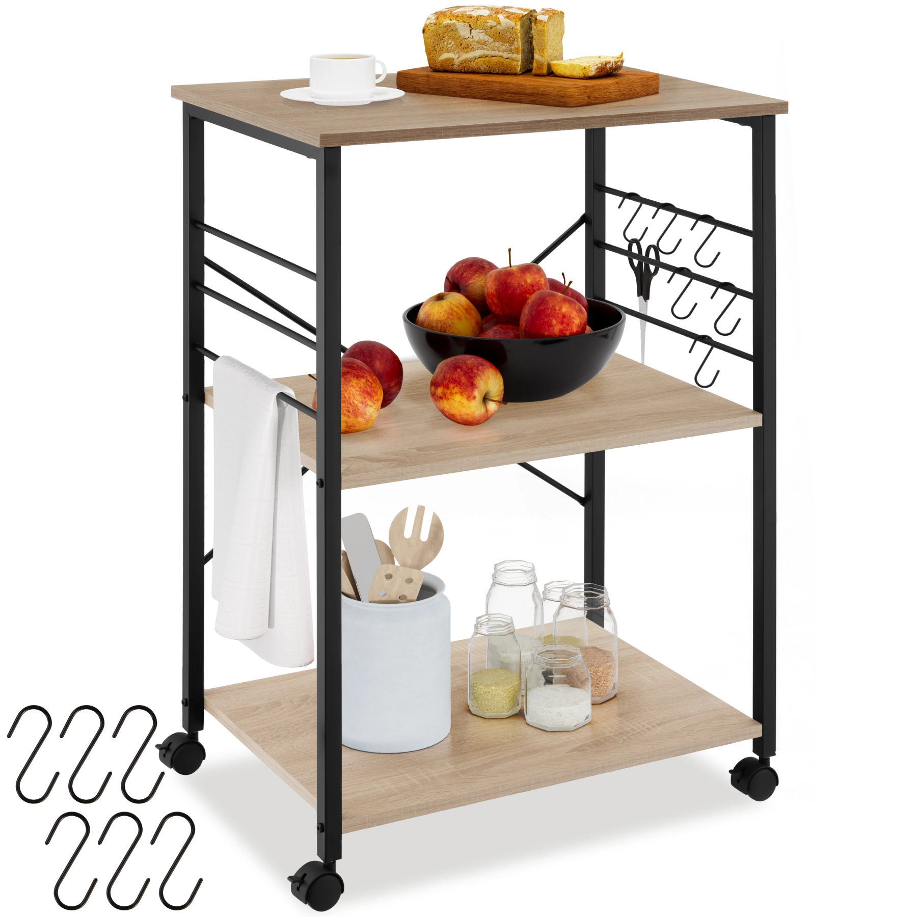 Servierwagen Rugby 65,5x45,5x88,5cm - Industrial Holz hell, Eiche Sonoma