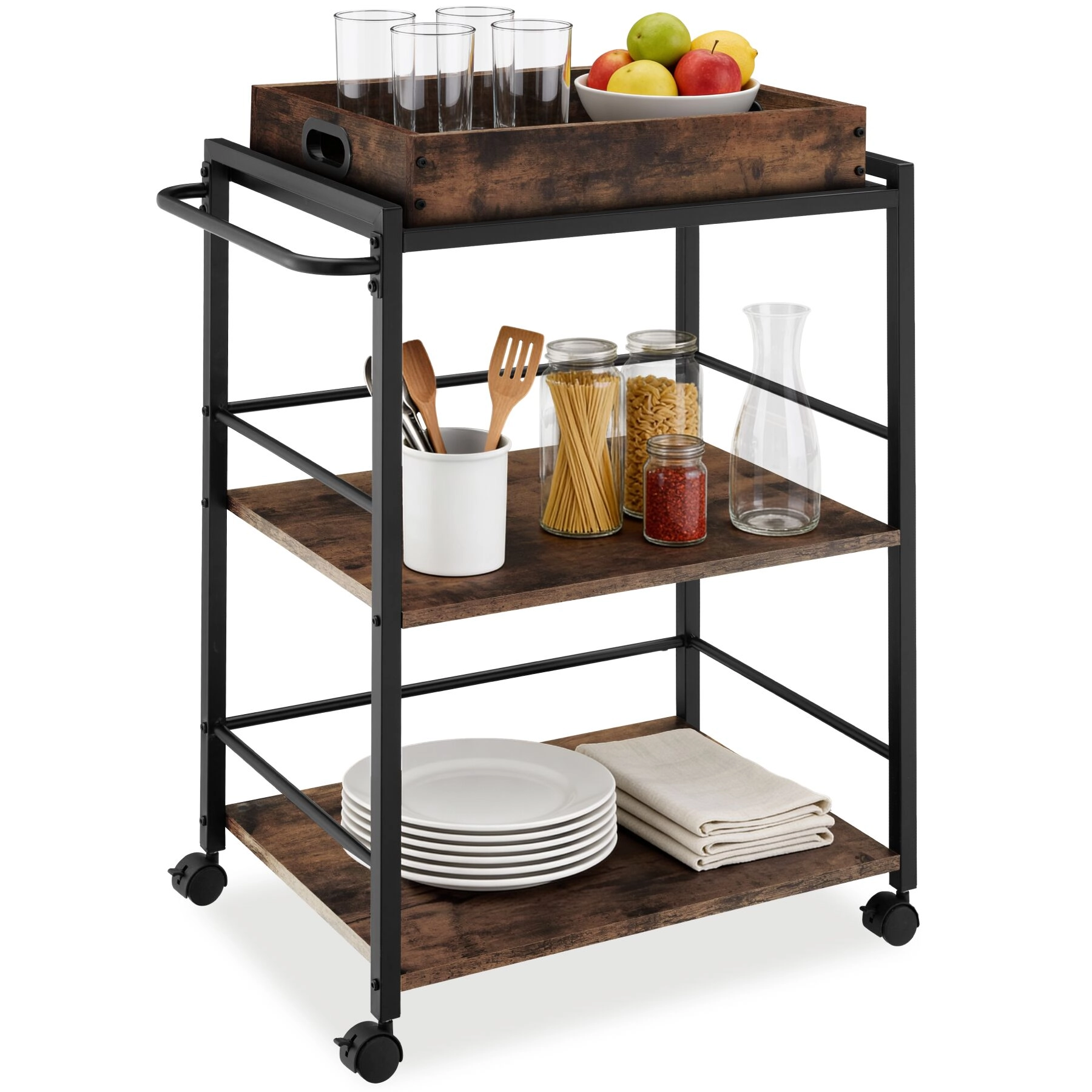 Servierwagen Worcester 65x41,5x87cm - Industrial Holz dunkel, rustikal