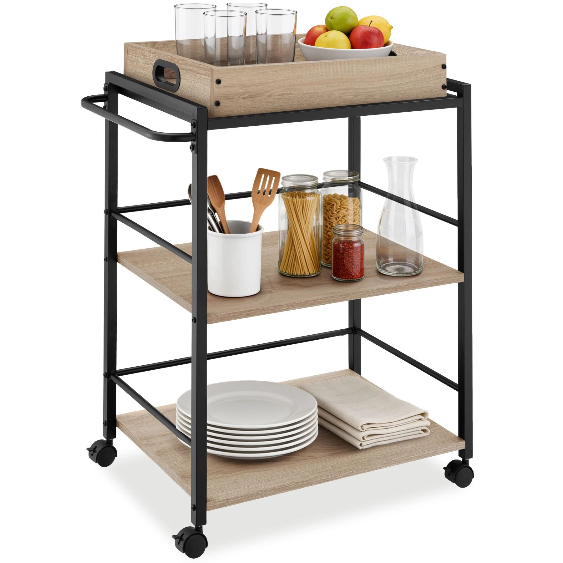 Servierwagen Worcester 65x41,5x87cm - Industrial Holz hell, Eiche Sonoma