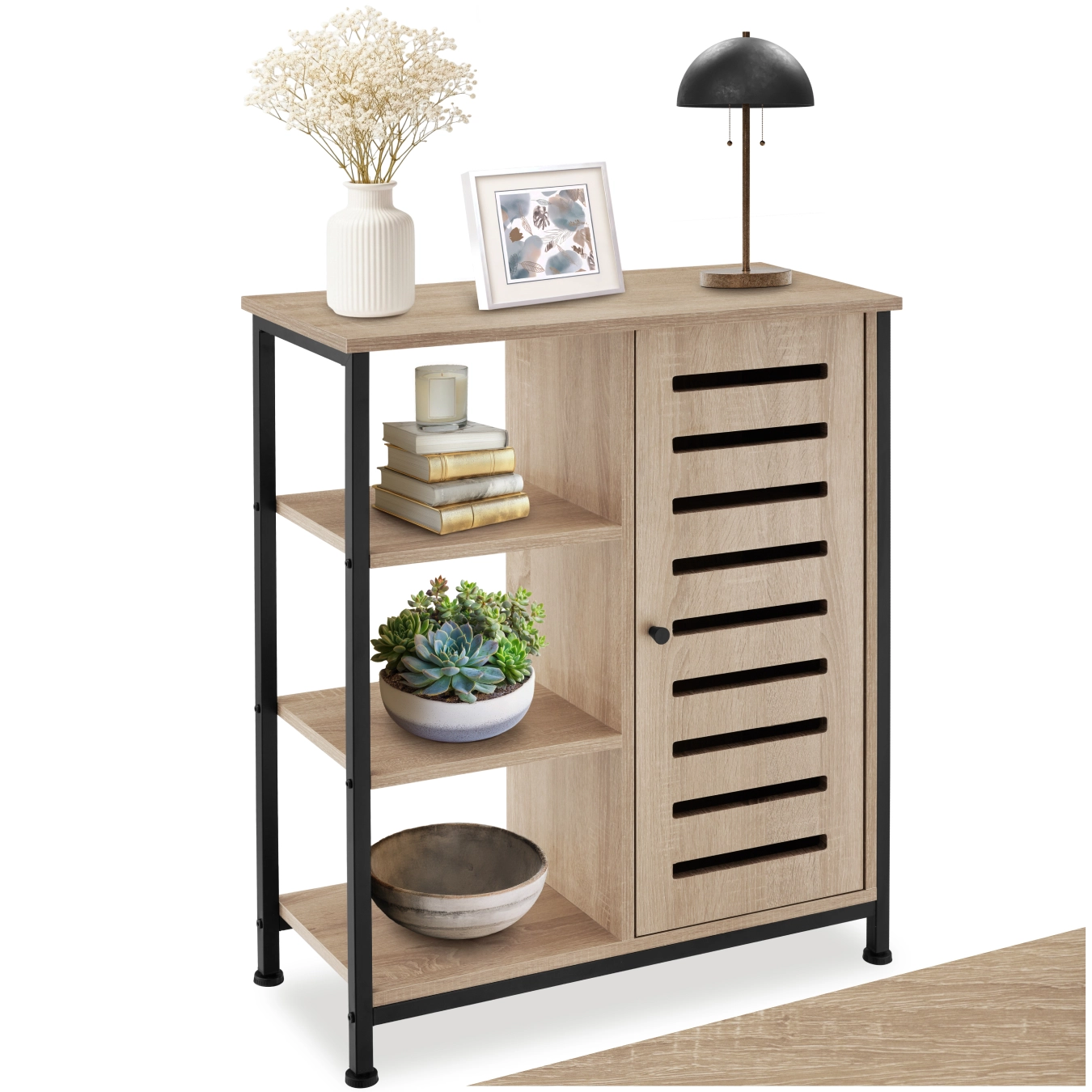 Sideboard 71x32x82cm - Industrial Holz hell, Eiche Sonoma, Türanschlag rechts