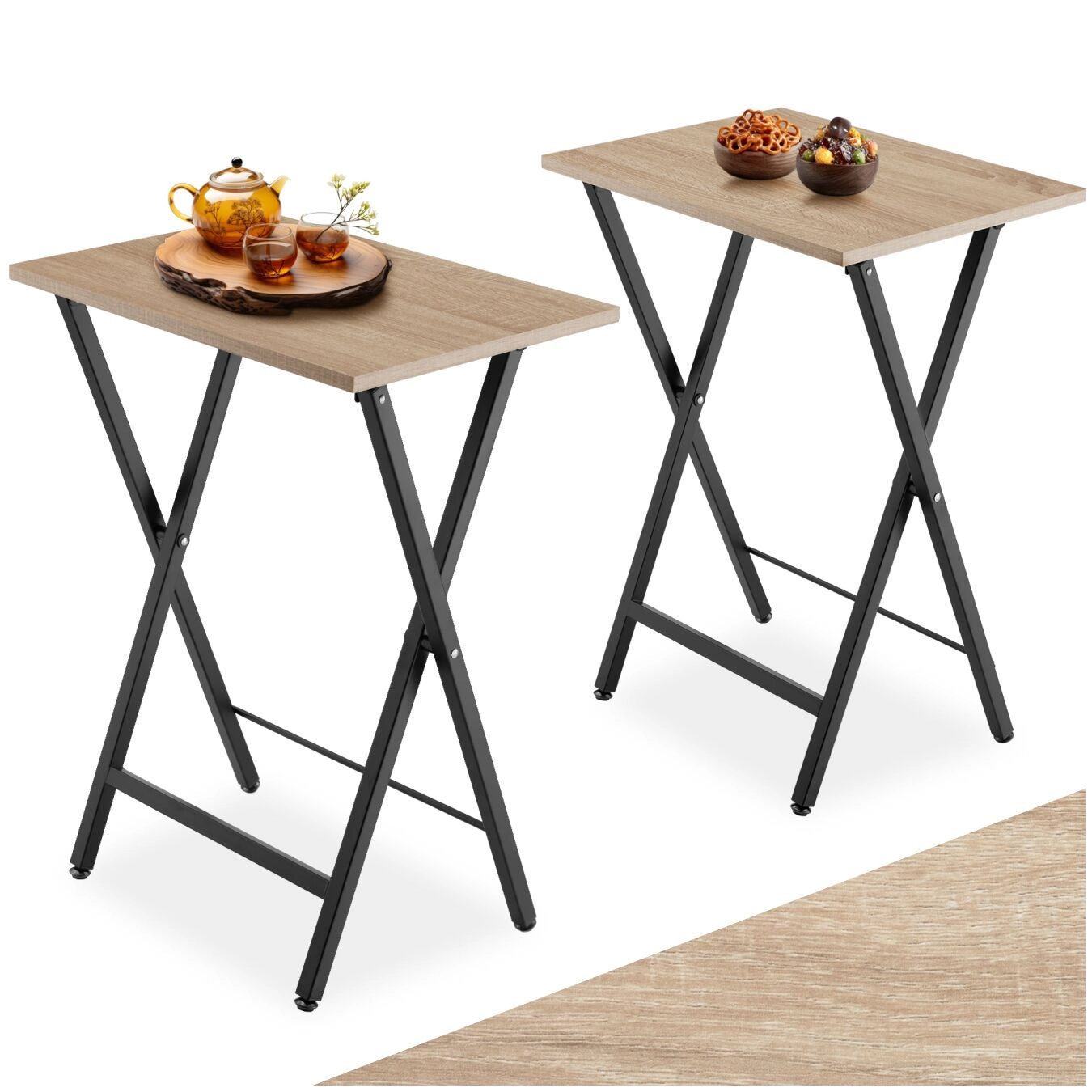 2er Set Beistelltische Phoenix klappbar - Industrial Holz hell, Eiche Sonoma
